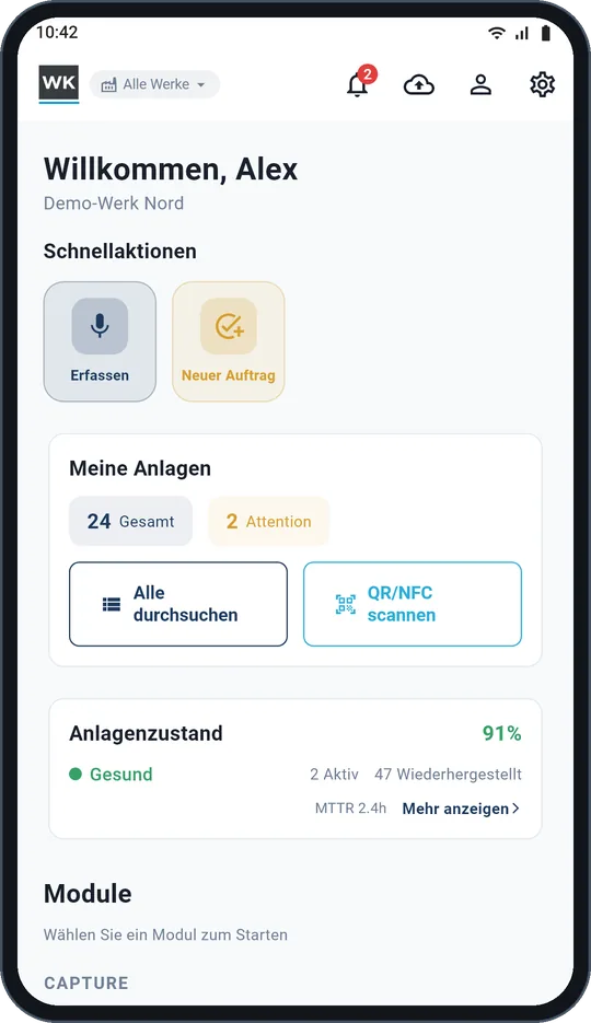 Anlagen, Beobachtungen und Arbeitsaufträge an einem Ort.