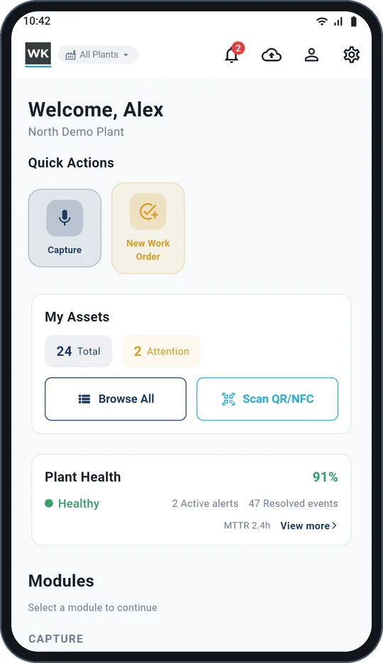 Assets, observations and work orders in one place.