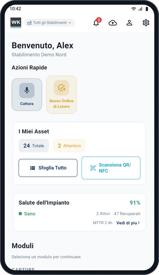 Asset, osservazioni e ordini di lavoro in un unico posto.