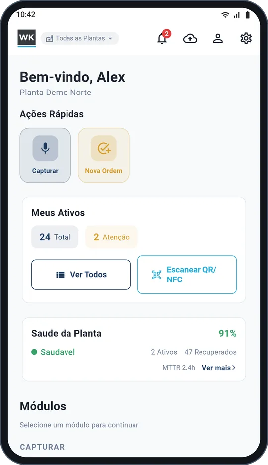 Ativos, observações e ordens de trabalho em um só lugar.