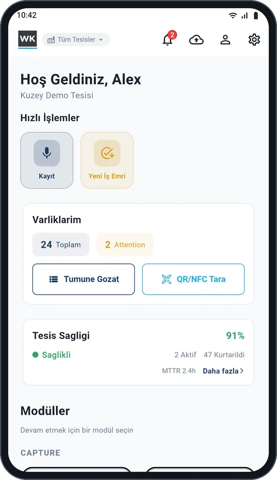 Varlıklar, gözlemler ve iş emirleri tek bir yerde.