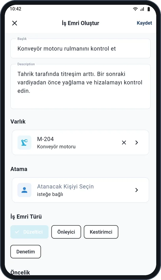 Sahadan iş emirleri ve gözlemler